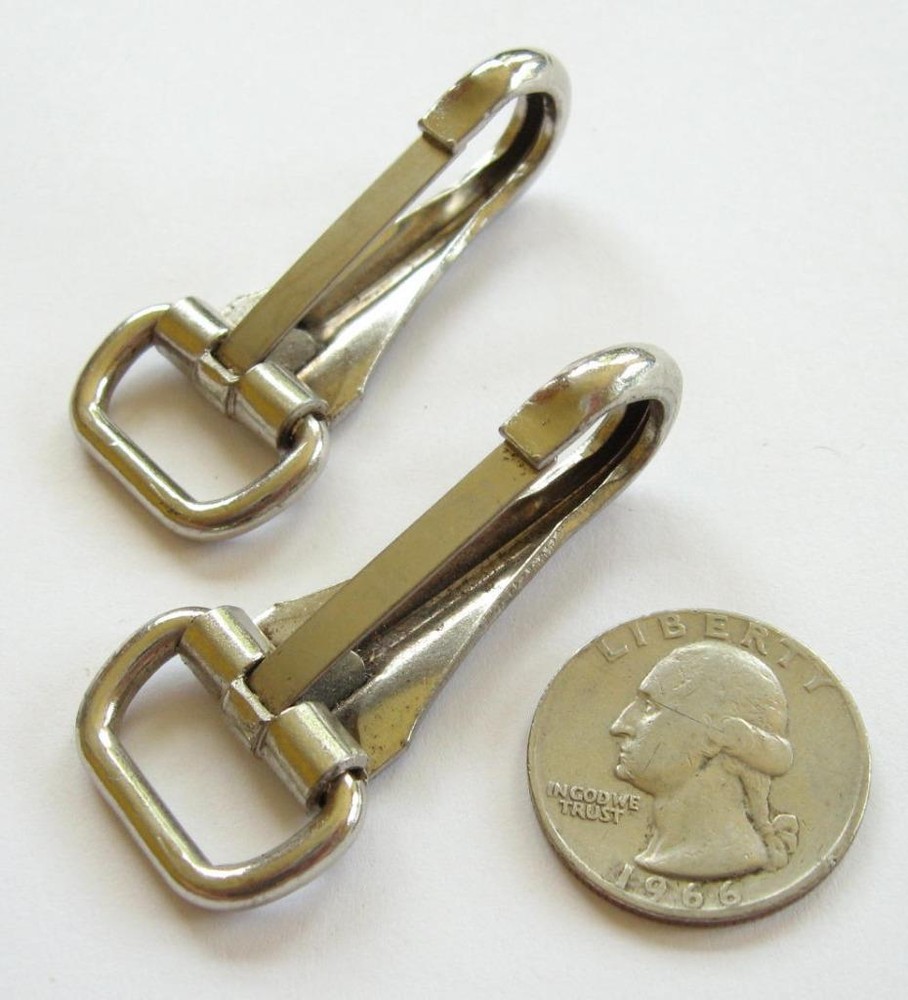 2 Small Vintage Strap Clip Webbing 1/2" Chrome Finish Leather Camping Pair