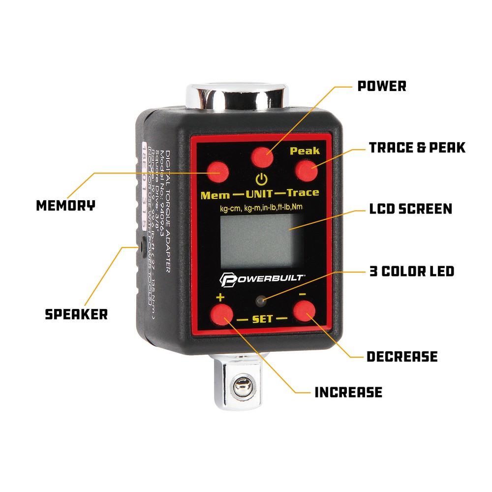 Powerbuilt 3/8 Inch Drive Digital Torque Socket Adapter - 940963
