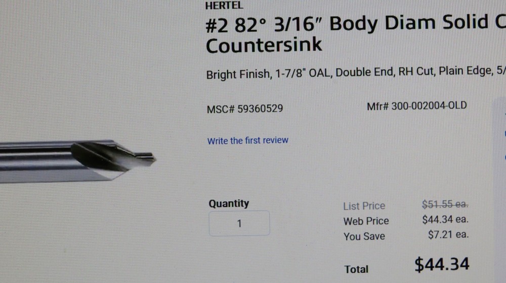 HERTEL #2 82º 3/16" BODY DIAM SOLID CARBIDE COMBO DOUBLE END DRILL & COUNTERSINK