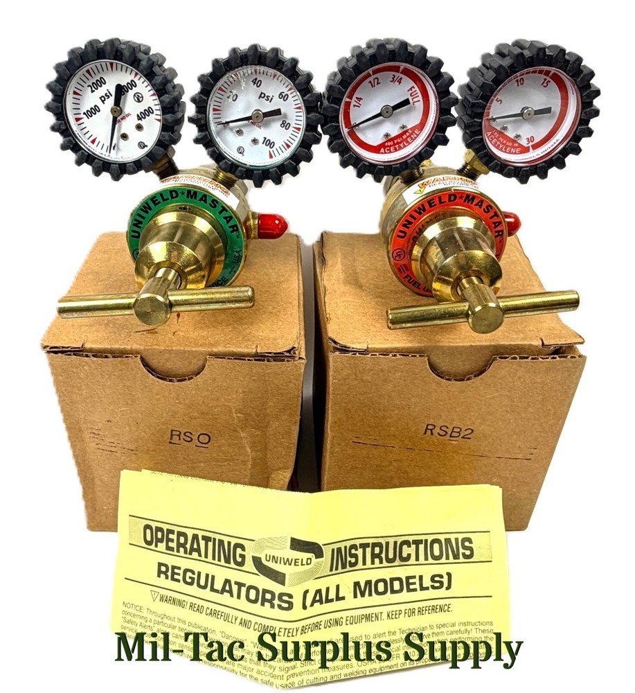 UNIWELD REGULATOR SET RSO OXYGEN AND RSB2 ACETYLENE GAUGES