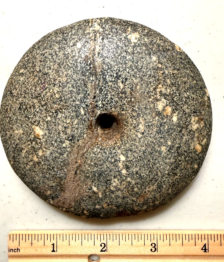 Rare Large Neolithic African Flat Disk Bead, 4" dia, Granite, Repaired