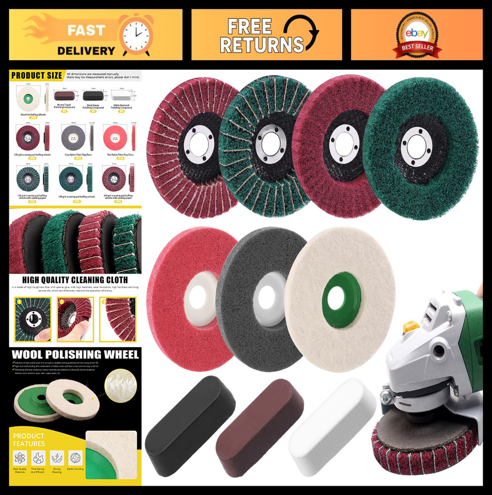 17 Pcs Polishing Buffer Wheels Set - Wool & Nylon Discs + 3 Compounds for Angle