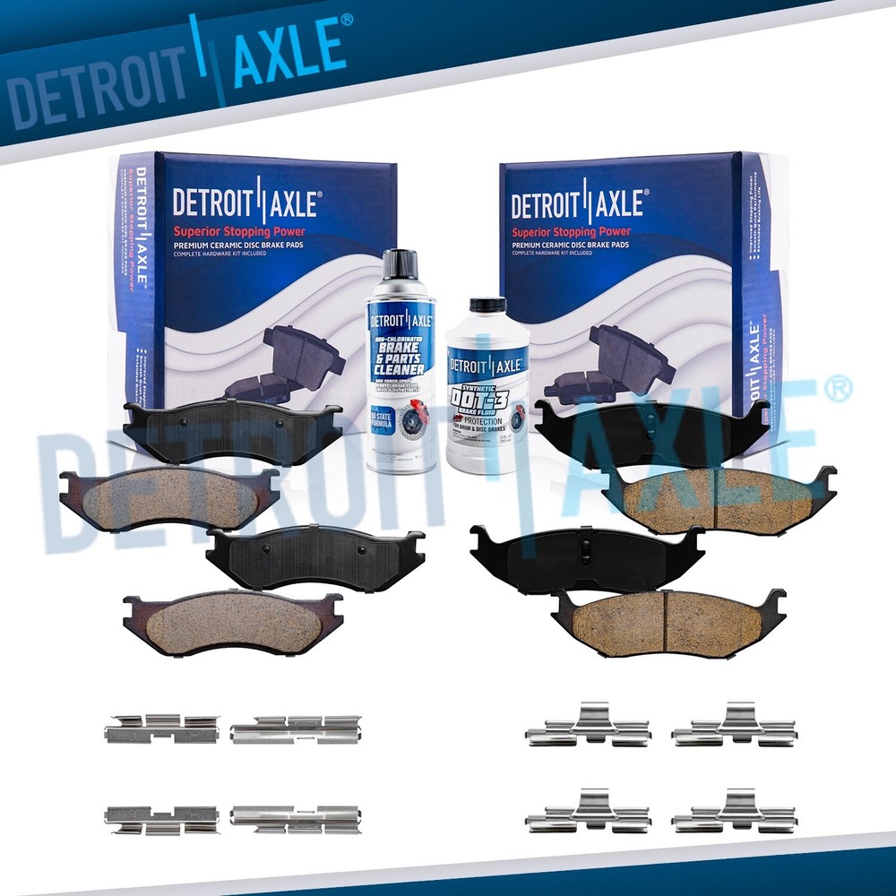 Front and Rear Ceramic Brake Pads with Hardware for Dodge Durango Ram 1500 Van