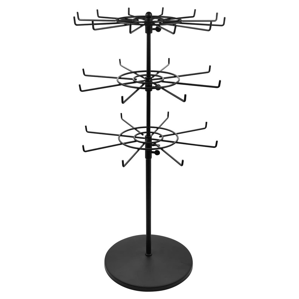Heavy Duty Adjustable Three Tier Counter Top Spinner Display Stand, Black
