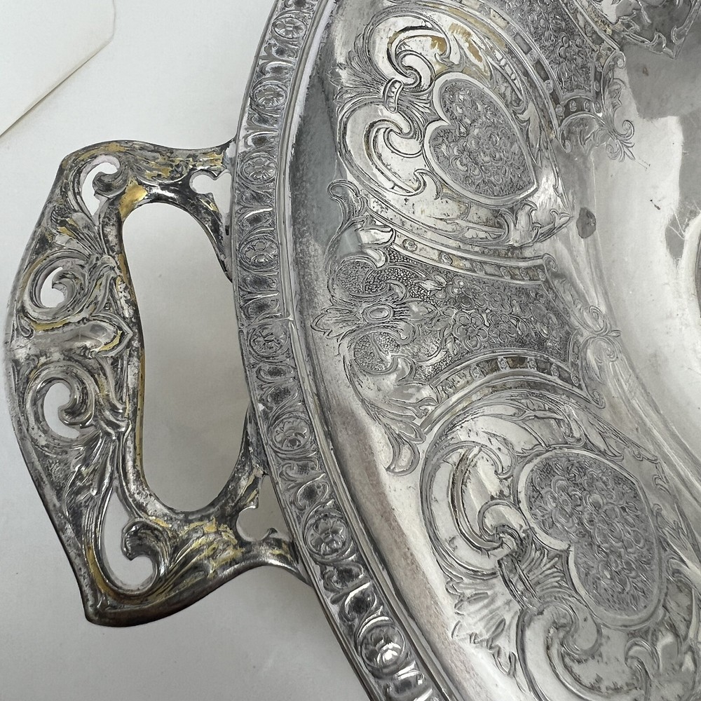 Vintage 11” Silver Plate Serving Bowl With Handles