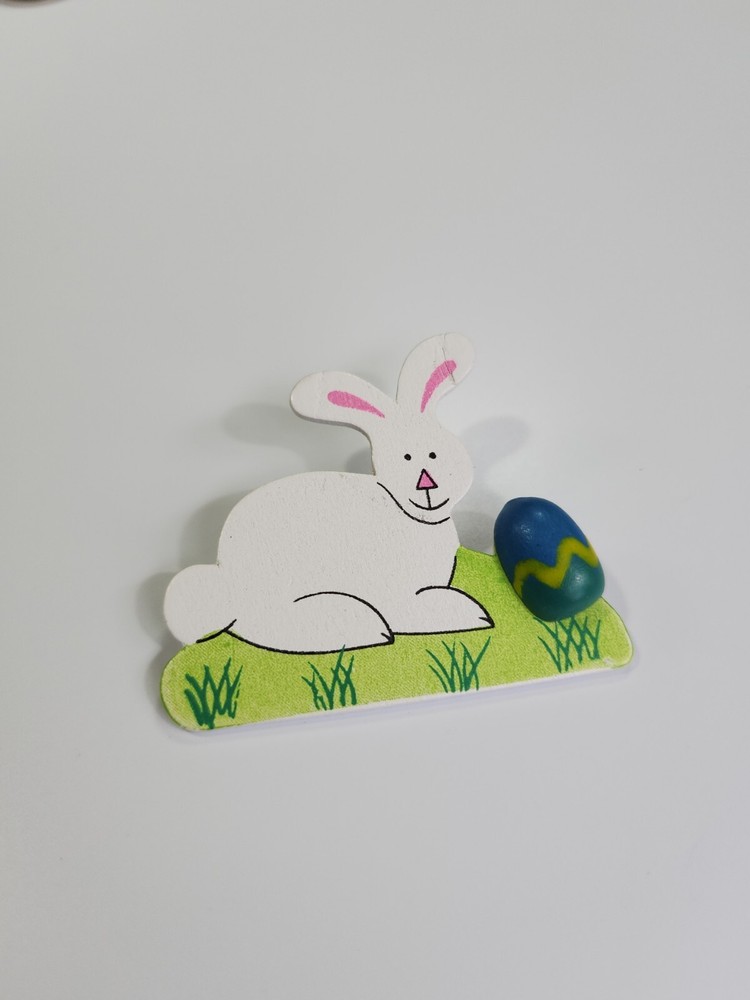 White Rabbit  & Easter Egg Lapel Pin Wooden Large Size