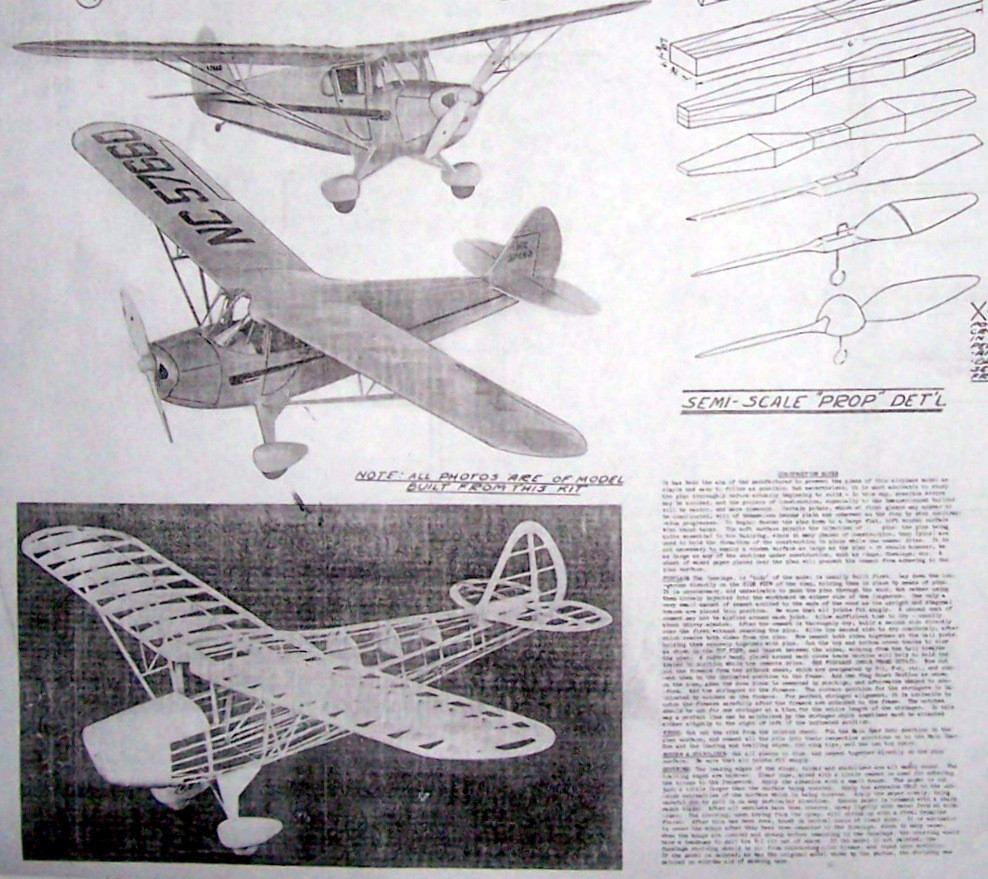 PIPER CUB COUPE J-4 PLAN + PARTS PATTERNS for Capitol 30" FF or RC Scale Model