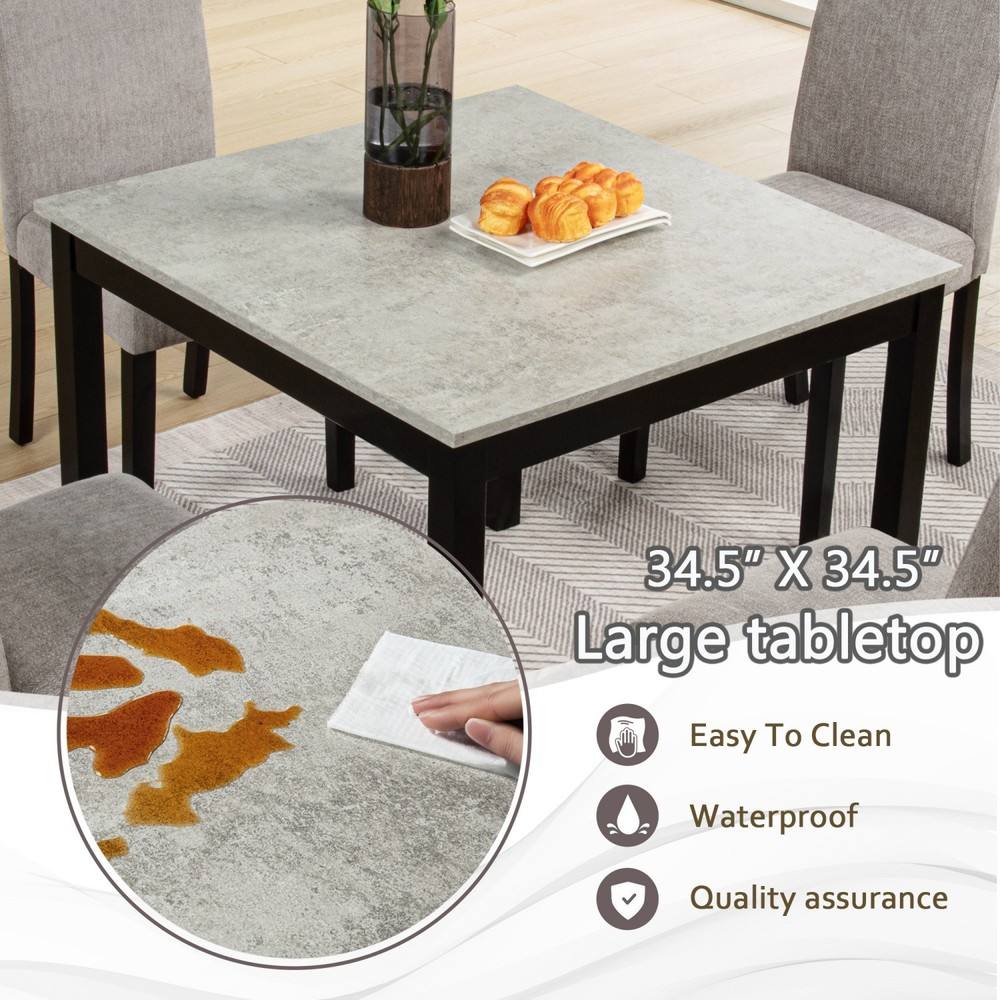 5-Piece Dining Table Set with Square Solid Wood Table and 4 Upholstered Chairs
