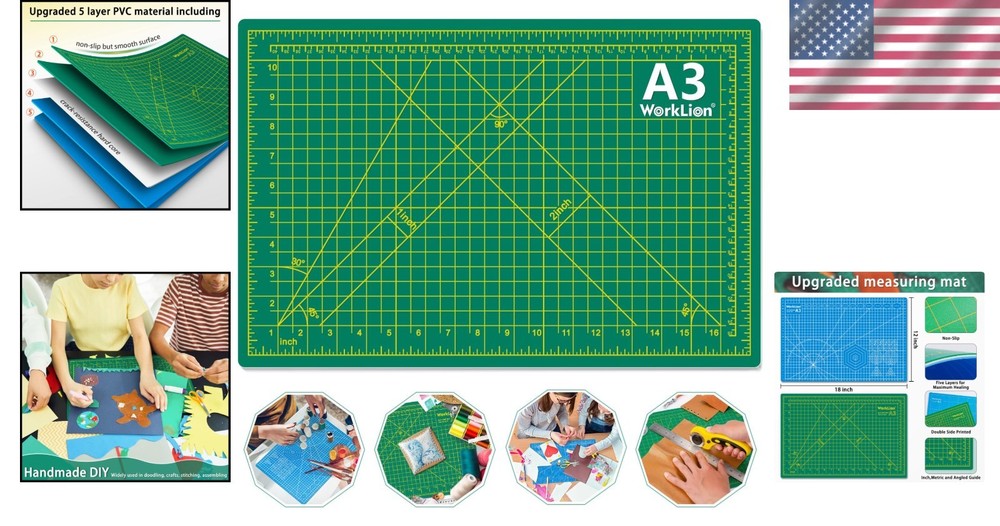 Self-Healing Cutting Mat 18"x12" - Durable PVC Crafting Tool for Precision Cuts