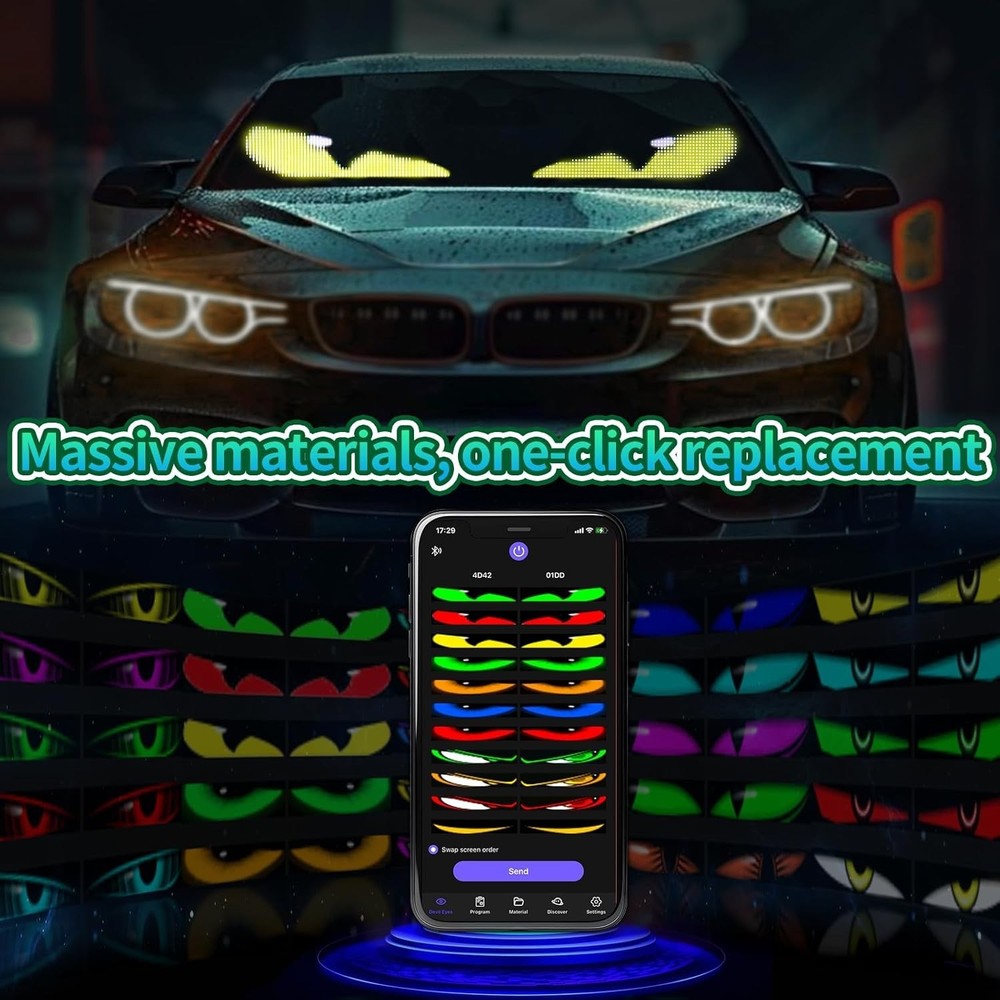 2Pcs Devil Eyes Light for Cars,Flexible Scrolling Programmable LED Signs,LED ...