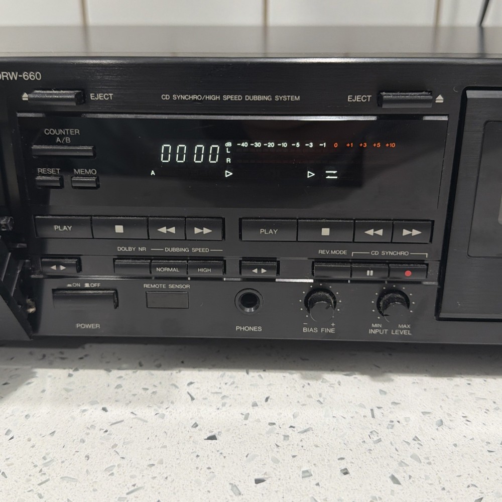 Denon DRW-660 Dual Cassette Deck Player - Tested & Working (B Side Won’t Eject)