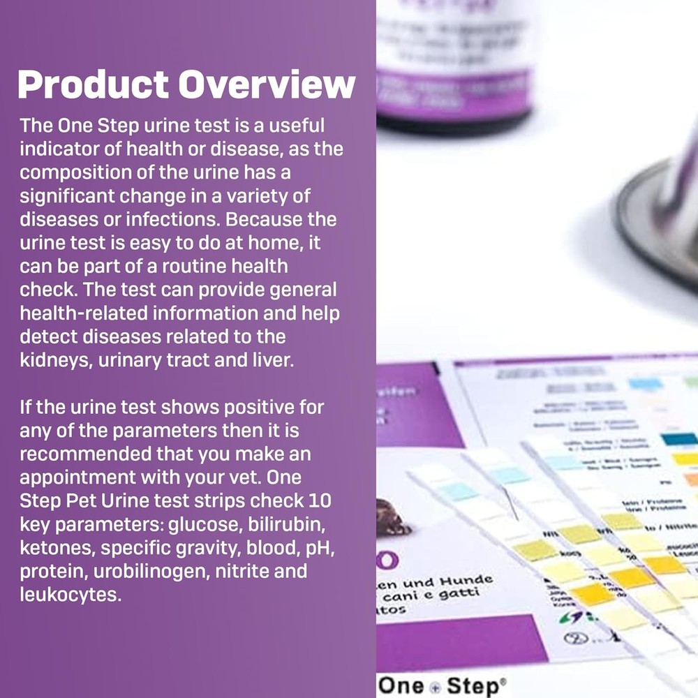 One Step Pet Urine Testing Strips, 5 x Urinalysis 10 Parameter Tests, Re-sealabl