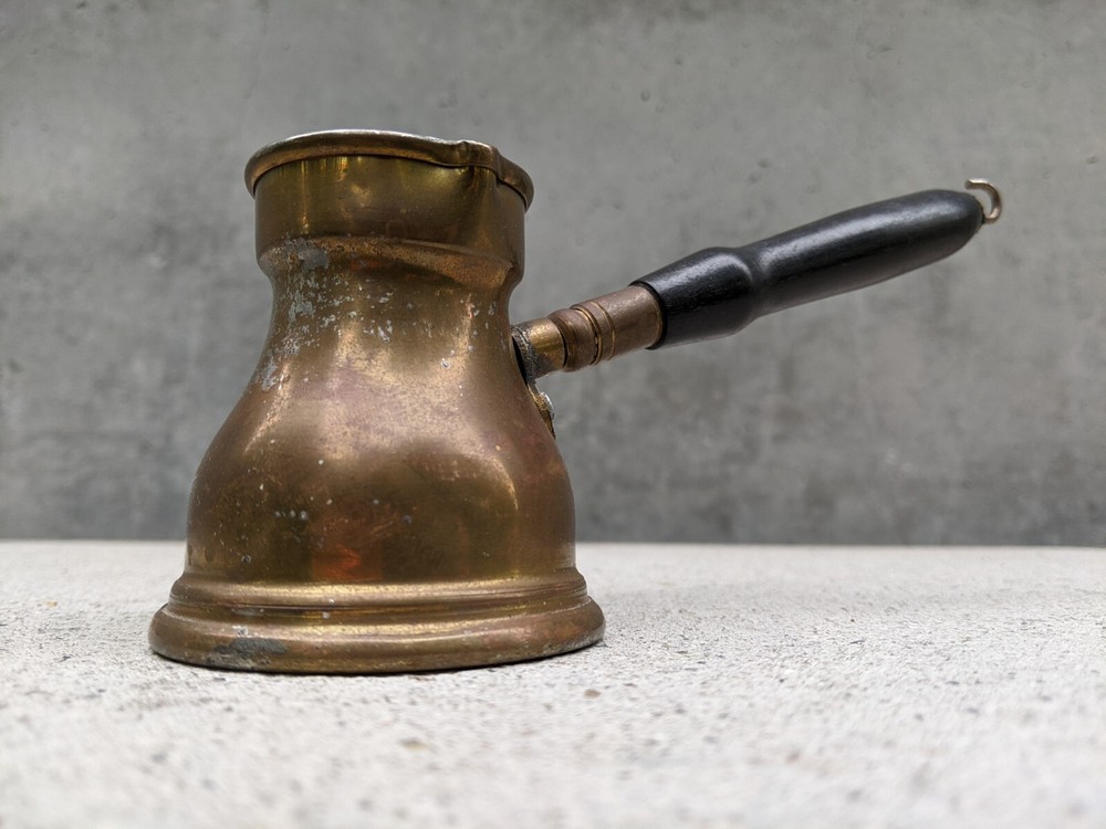 Vintage Turkish COPPER COFFEE POT Wood Handle