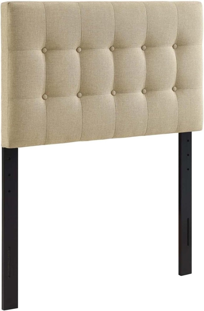 Modway Emily Tufted Button Linen Fabric Upholstered Twin Headboard in Beige