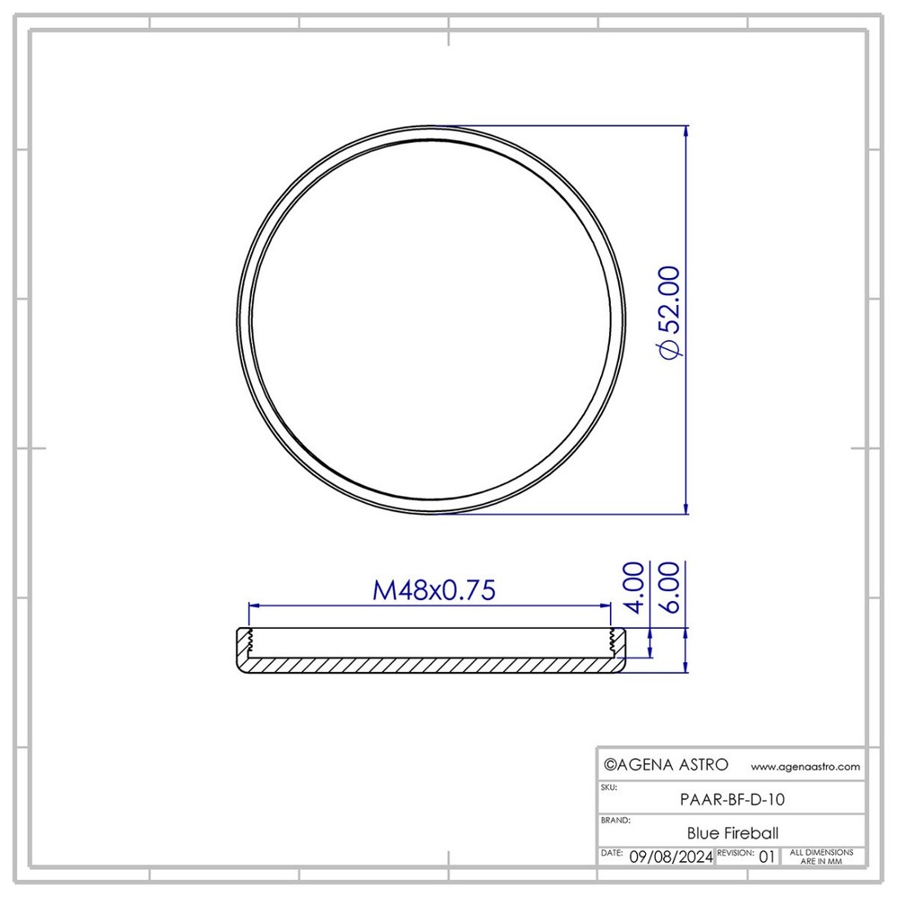 Blue Fireball End Cap (External) with M48x0.75 Female Thread # D-10