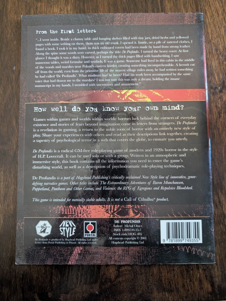 De Profundis - Letters from the Abyss - RPG from Hogshead
