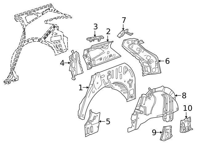 Genuine GM Passenger Side Quarter Inner Panel Brace 84106743