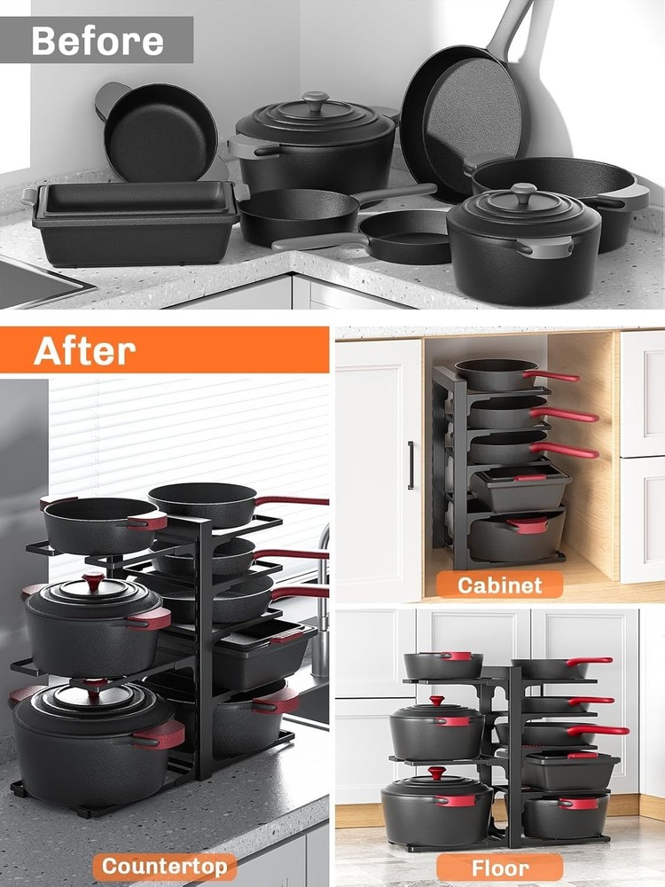 Effortless Installation 8-Tier Heavy Duty Under Cabinet Pot Organizer in Iron