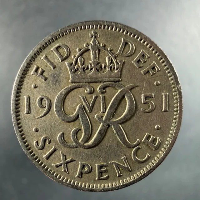 1951 Great Britain Sixpence George VI Copper-Nickel Sharp Features