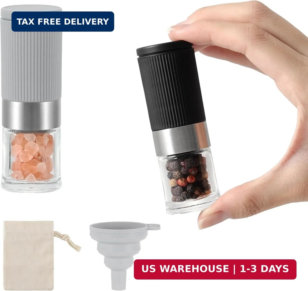 Mini Salt and Pepper Grinder Set, Small Tiny Adjustable Coarseness Ceramic Salt