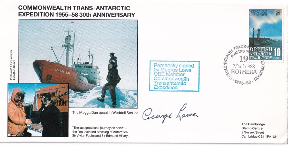 GEORGE LOWE SIGNED TRANS-ANTARCTIC COVER LTD TO 7 COVERS SIGNED