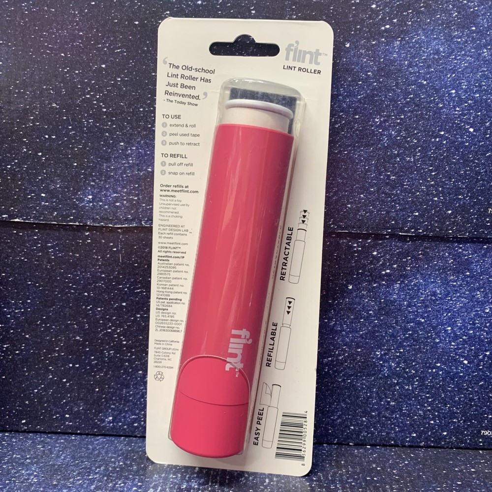 FLINT Lint Roller Retractable Refillable 30 Sheets PINK Twist Open & Retract