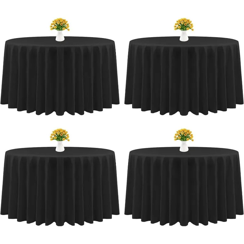 4 Packs Round Tablecloths 108 Inches Black Polyester Fabric Circular Table Cloth