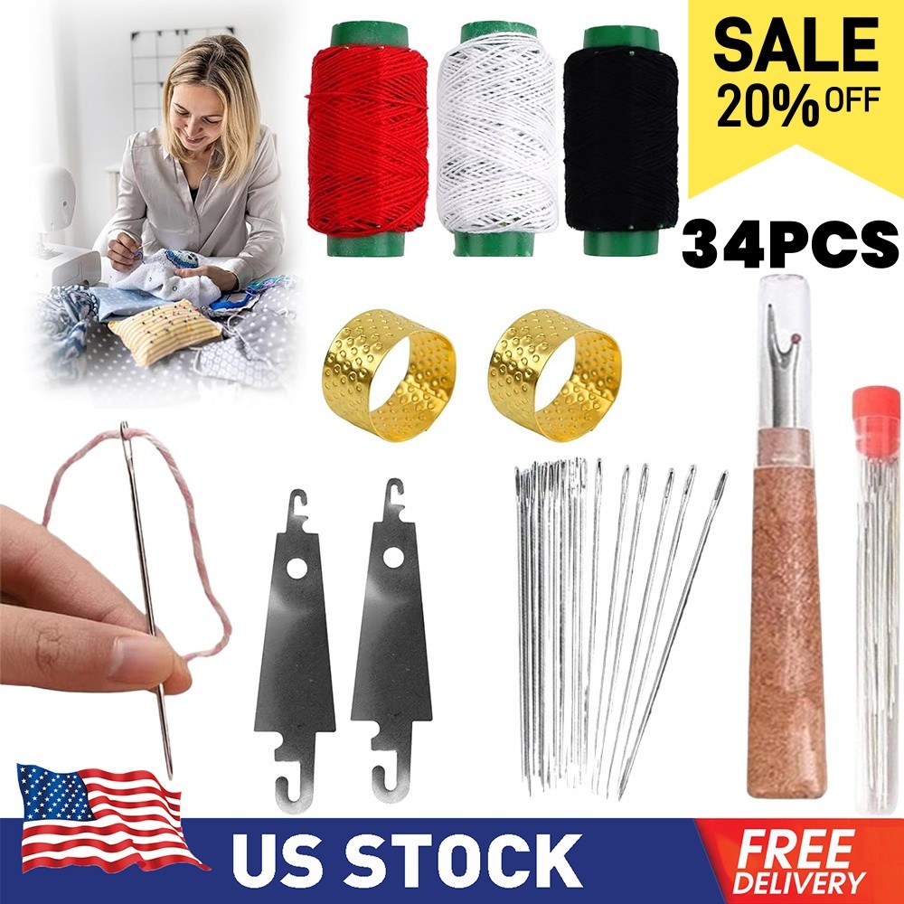34PCS Sewing Tool Set,Needles Thread Hand Repair Tool,Portable Sewing Kit