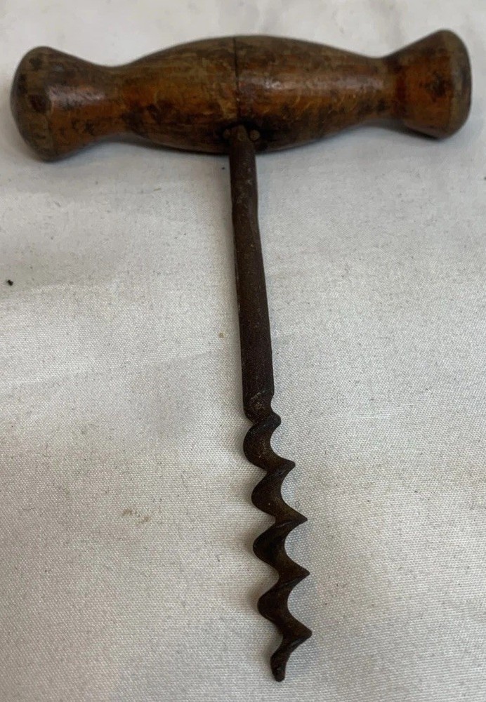 Antique Primitive Corkscrew With Wood Handle