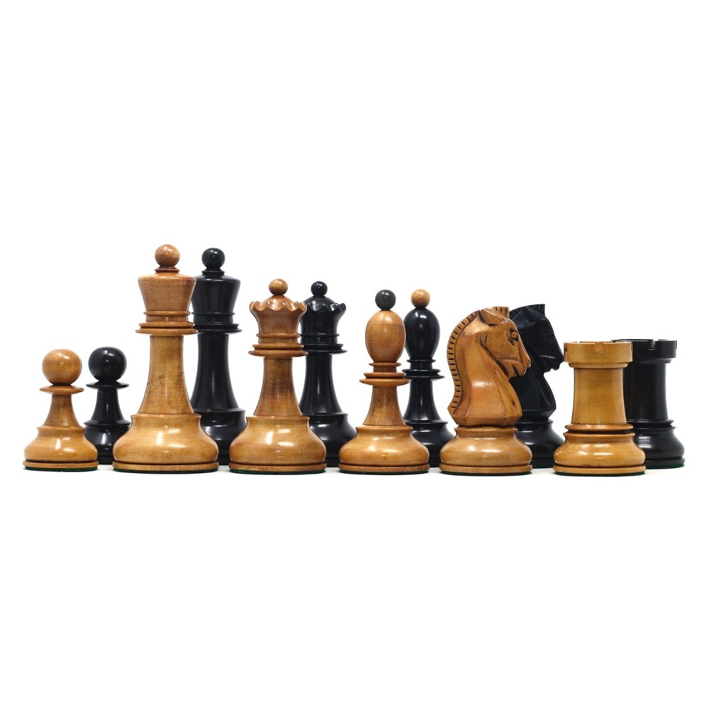 Dubrovnik Cirica 1950 Reproduction 3.75" Ebony/Distressed Boxwood Chessmen