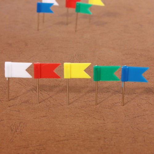 100PCS Flag Marker Shape Map Pins Cork Notice Board Push Assorted Office&Home E