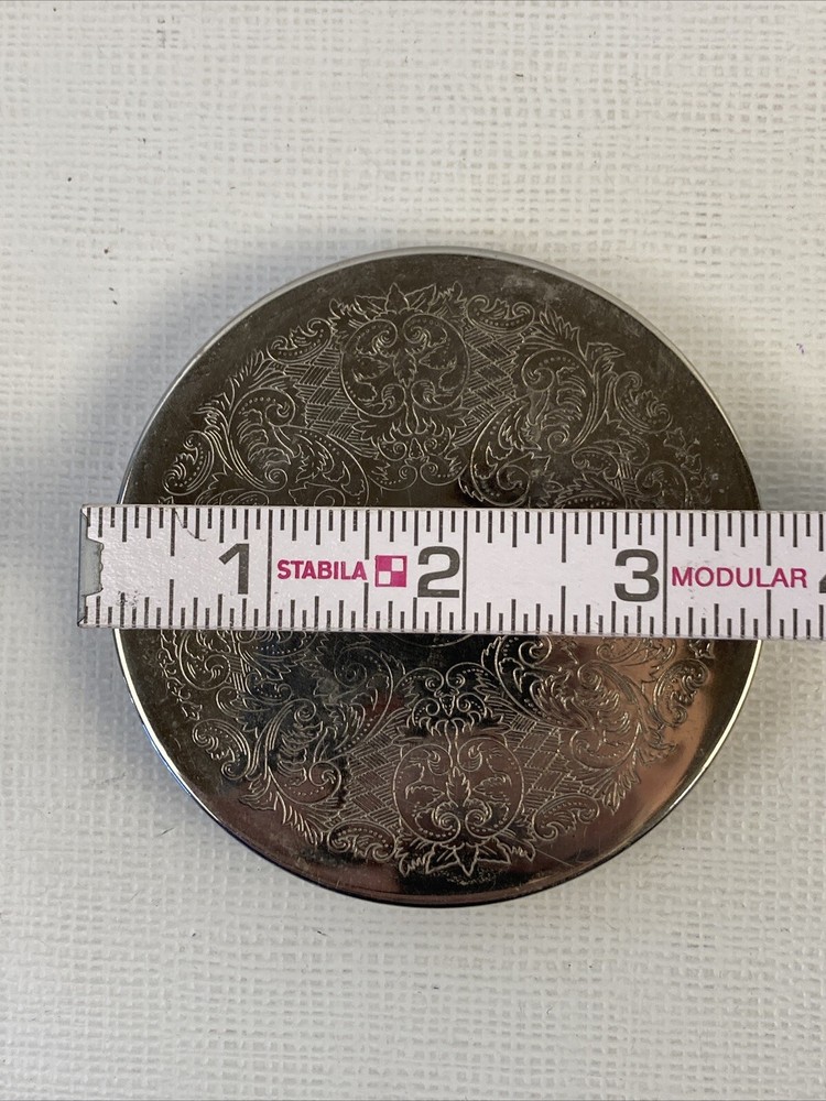 Silver Plated Embossed 4 Coaster Set & Holder GUC 5 Pieces Total