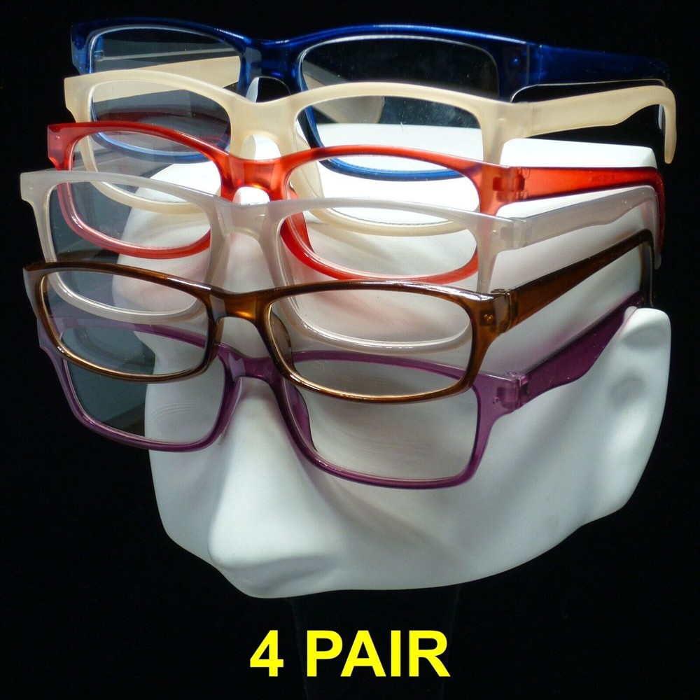 4 Pair Rectangular Spring Hinge Power Reading Reader Glasses For Mens Womens 1-4