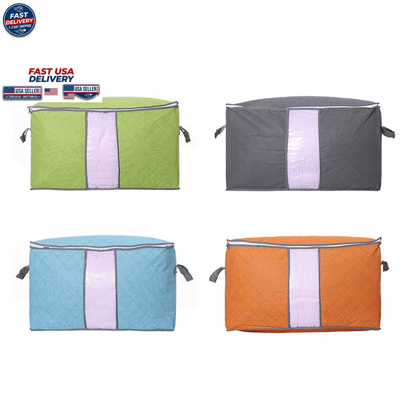 2Pc Quilt Clothes Duffel Storage Sorting Bag Blue Moving Organizer 47x28x49cm