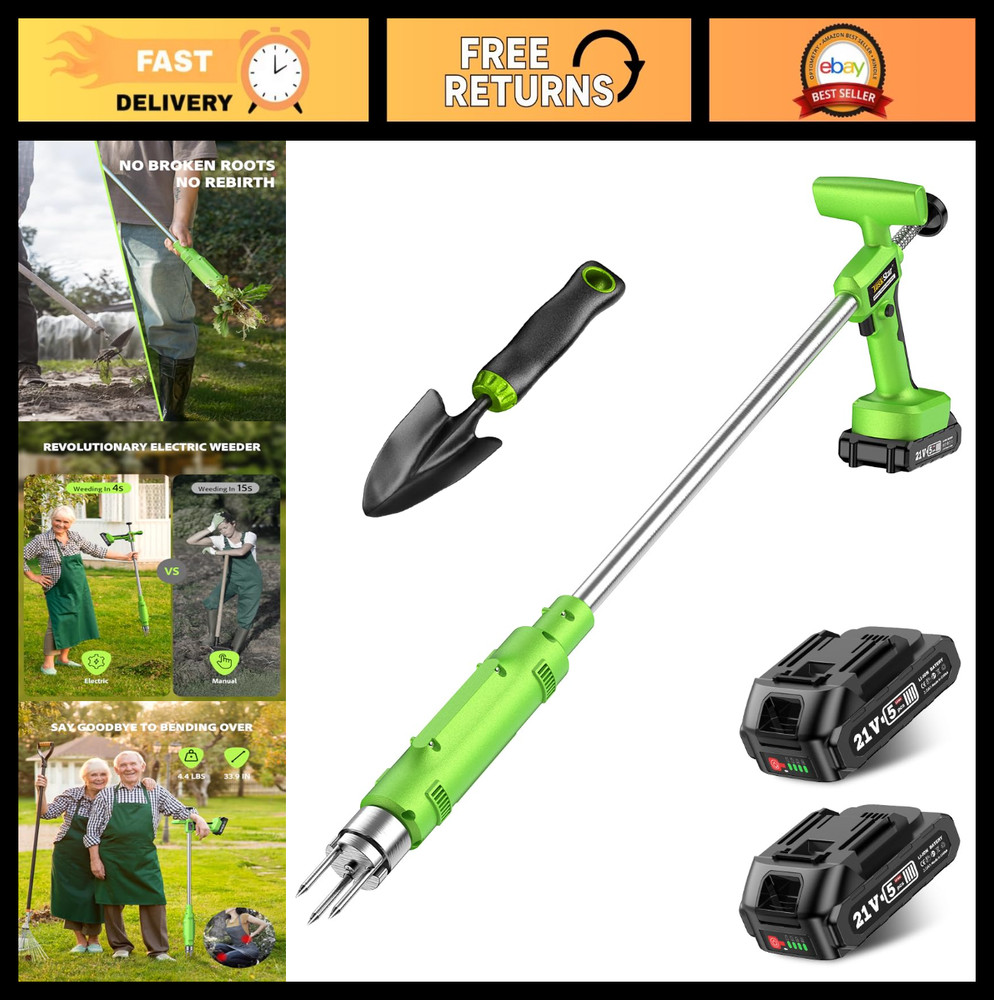 21V Battery-Powered Electric Weed Puller Tool, Heavy Duty 3-Claw Root Remover, L