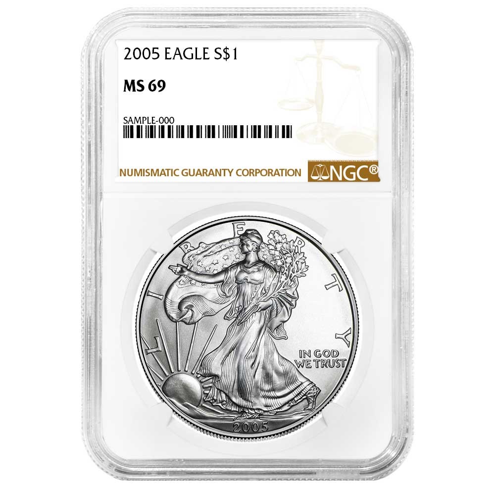 2005 $1 American Silver Eagle NGC MS69 Brown Label