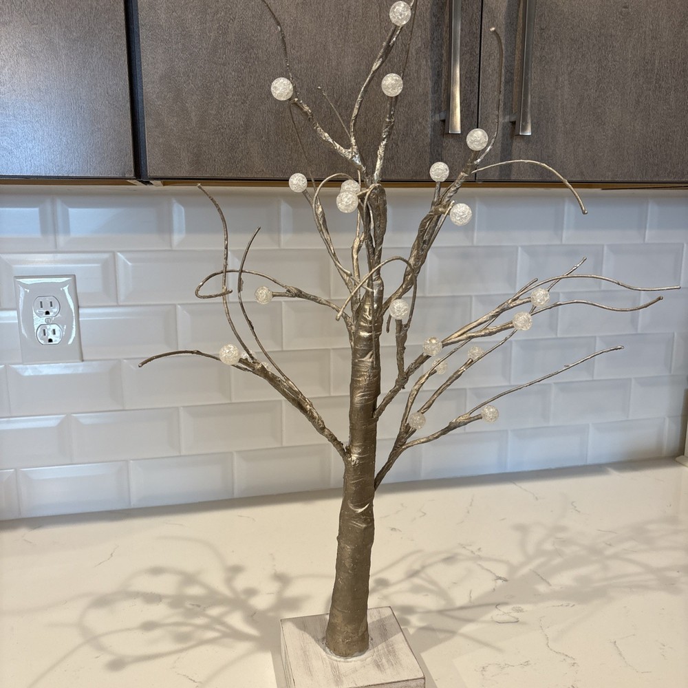 Holiday Tabletop Tree Silver White Battery Lit