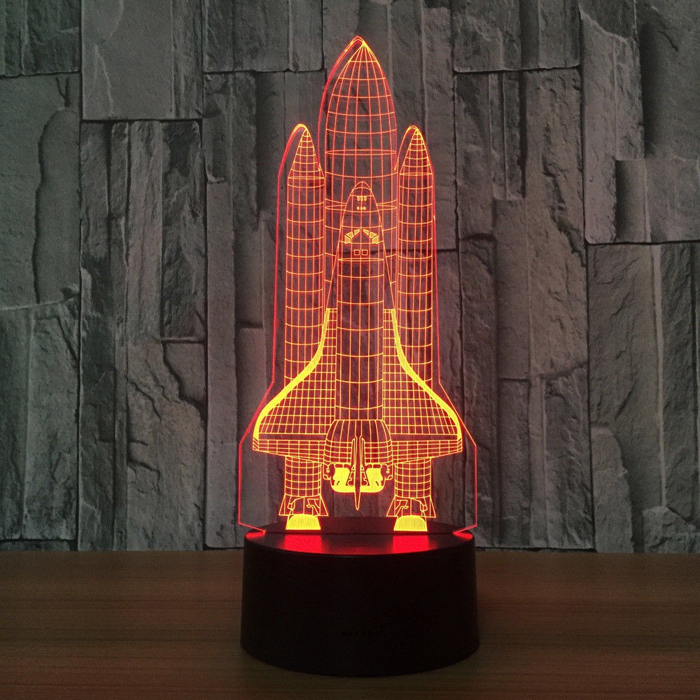 3D Space Rocket Night Light 7-Color Changing LED Table Lamp W/ Remote Control S