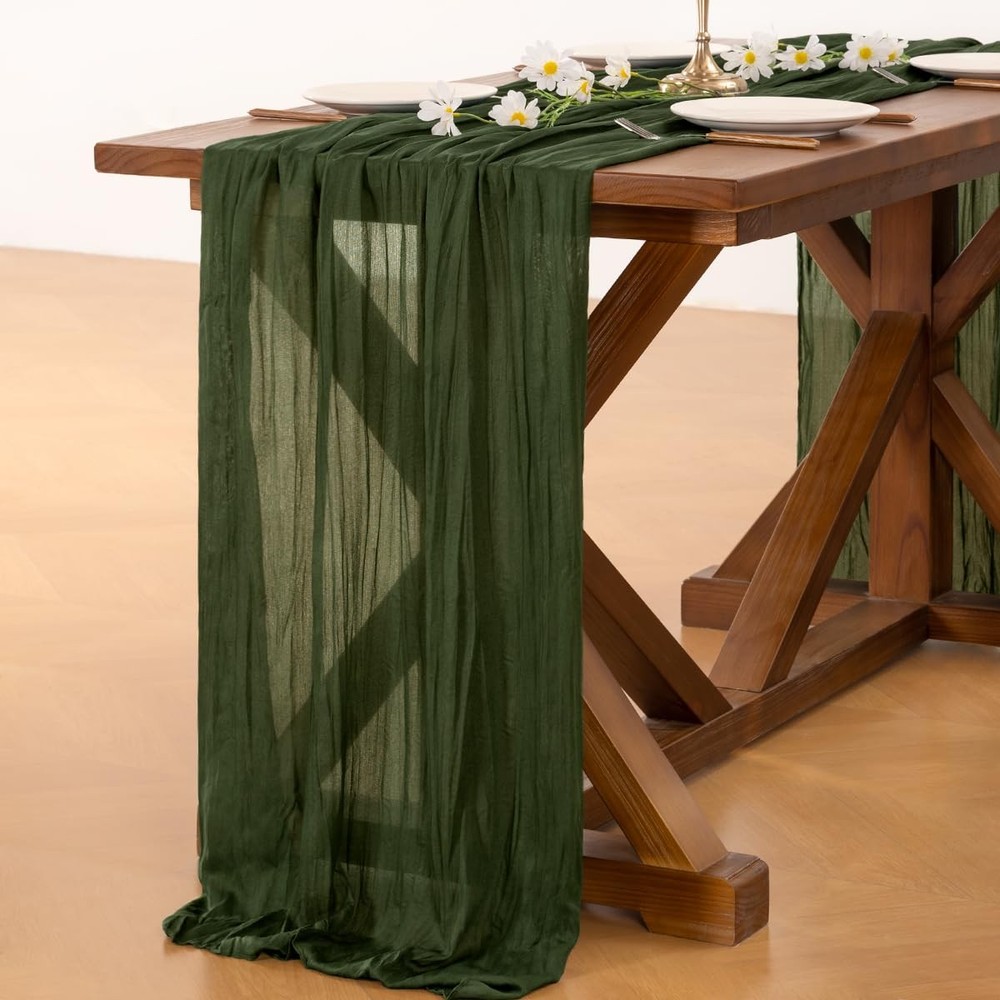 10pcs Olive Green Cheesecloth Table Runner Boho Rustic Gauze 120 inch 10FT Ch...
