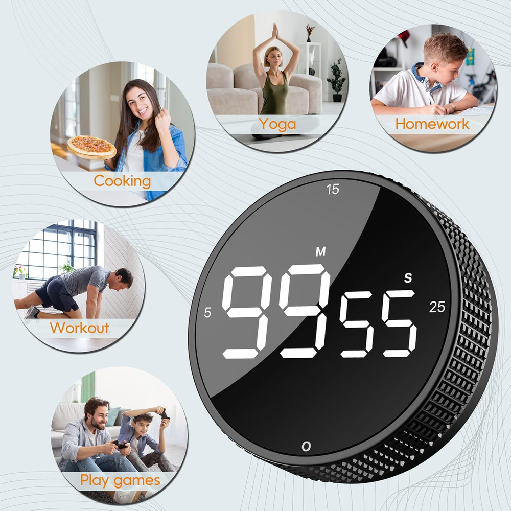 Upgrade Digital Kitchen Timer - Magnetic Countdown Countup Visual Pomodoro Timer
