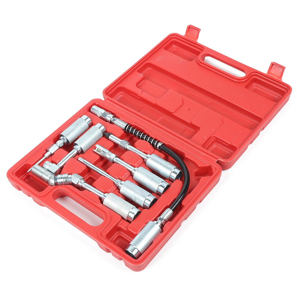7PC Grease Gun / Lube Accessory Kit & Adaptor Nozzle Set In Storage Case