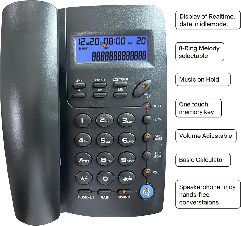 Stylish Desk Phone with Caller ID & Speaker Function