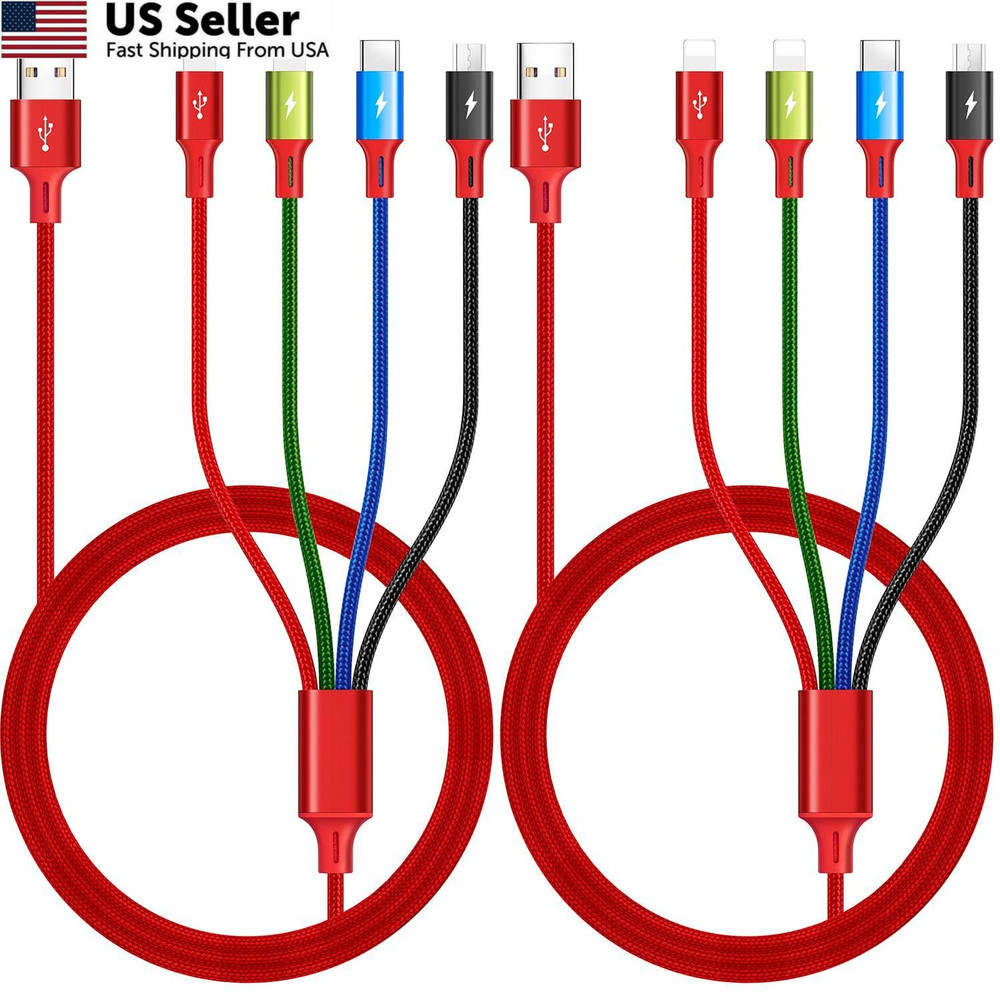 Multi Charging Cable 3.5A, [2Pack 6Ft] 4 in 1 Multiple Cord 6ft, Red