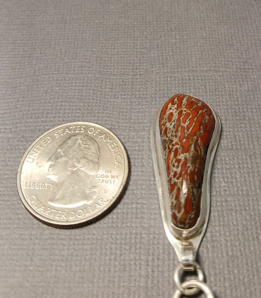 Dinosaur Bone Cabochon - Red Cells - Set in Sterling Silver