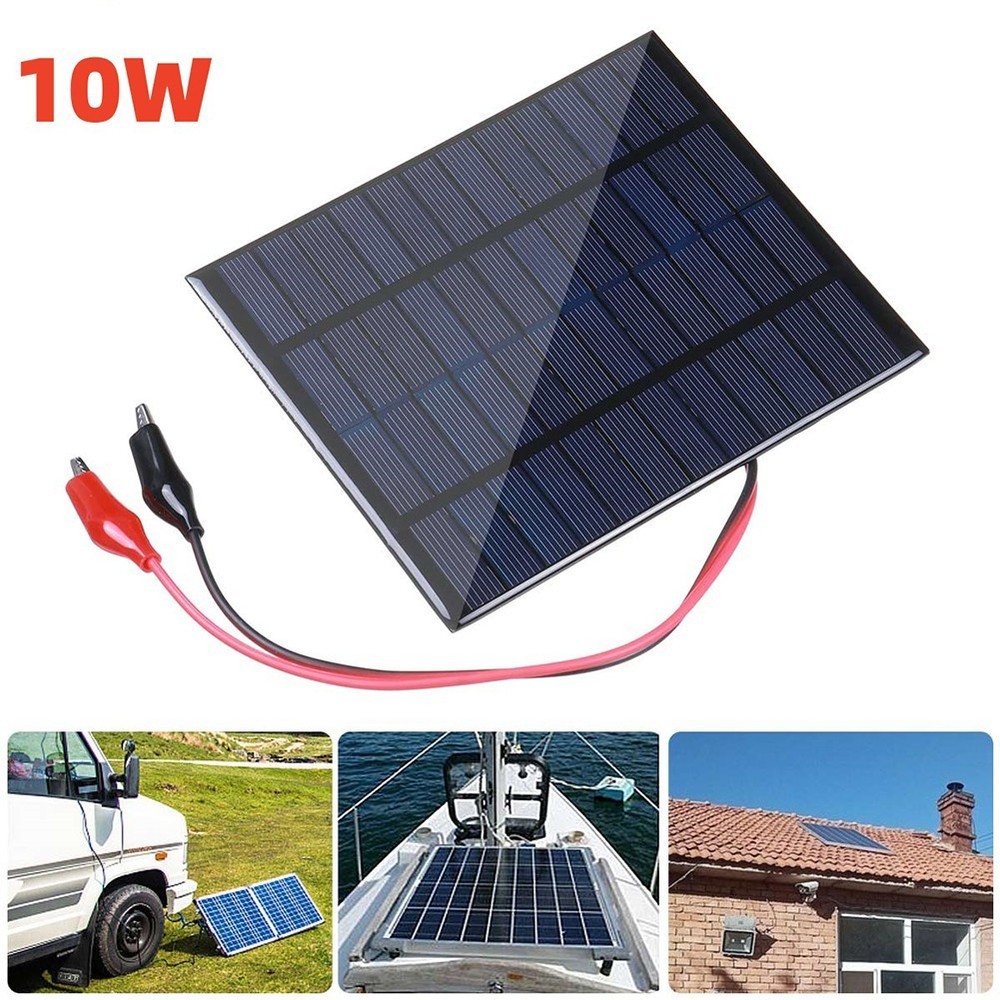 Outdoor Use 10W 12V Solar Panel with Clips Great for Charging Multiple Devices
