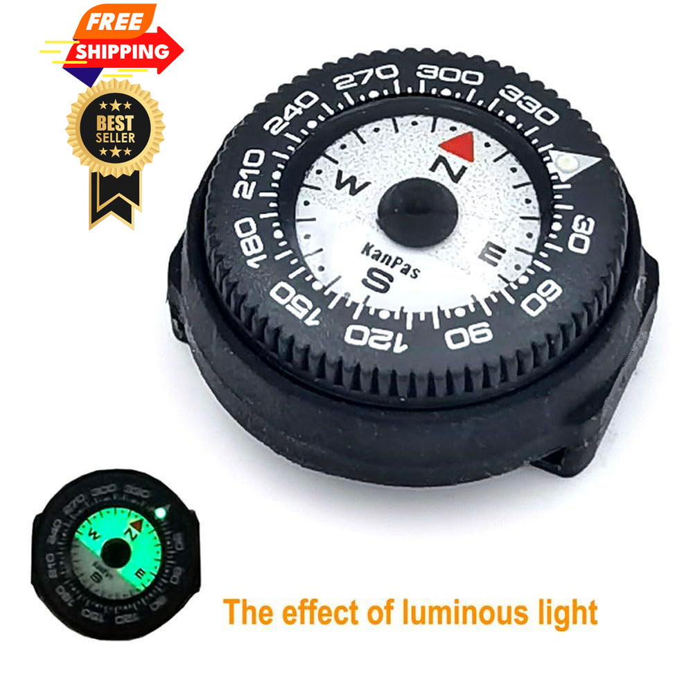 KanPas Mini Button Map Compass with Turnable Bezel for Watchband 25mm, Black