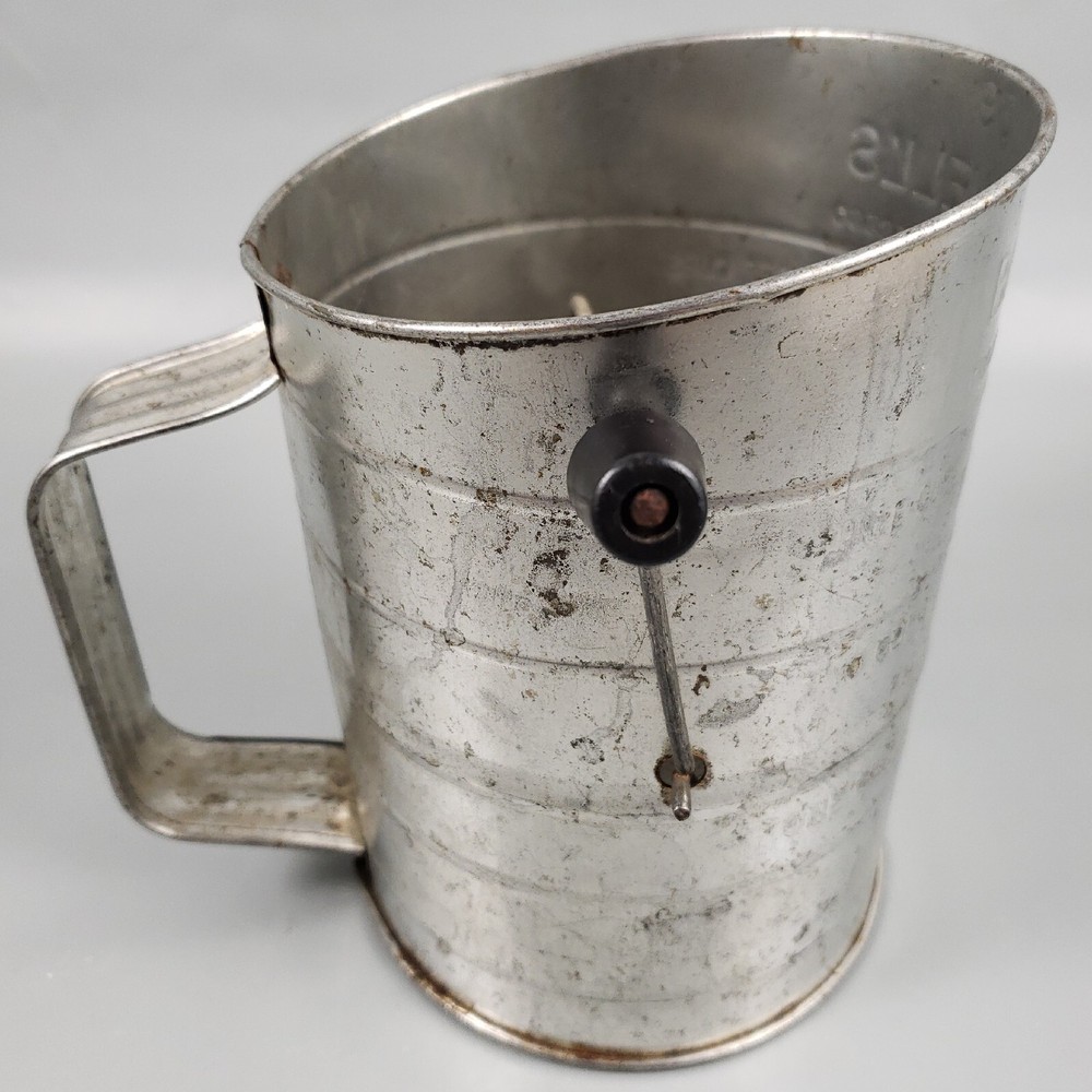 Vintage BROMWELLS Chrome Black Plastic Handle 3 CUP MEASURING-SIFTER