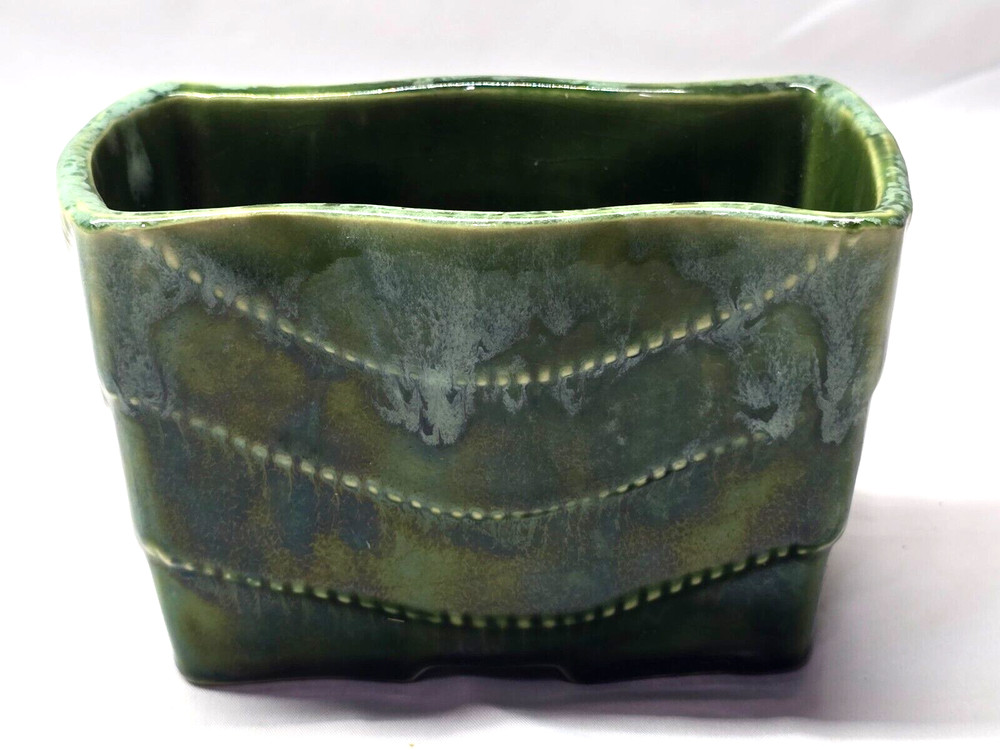 UPCO Green Drip Glaze Rectangular Planter #044 USA Vintage 6"