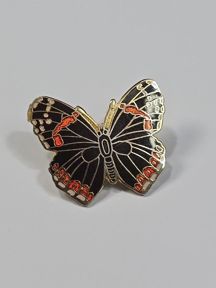 Butterfly Black With Orange Lapel Pin Nice Enamel