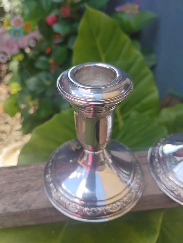 Watrous Sterling Silver Weighted Candlestick Holders Pair 3.5" (S002)